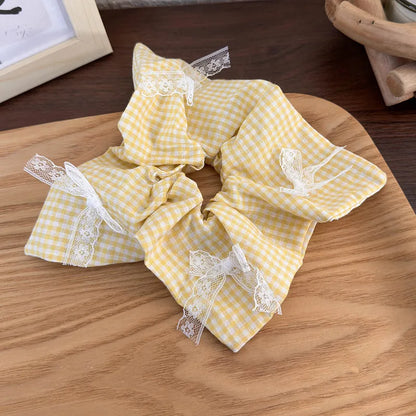 Women'S Romantic Pastoral Lattice Bow Knot Cloth Lace Hair Tie