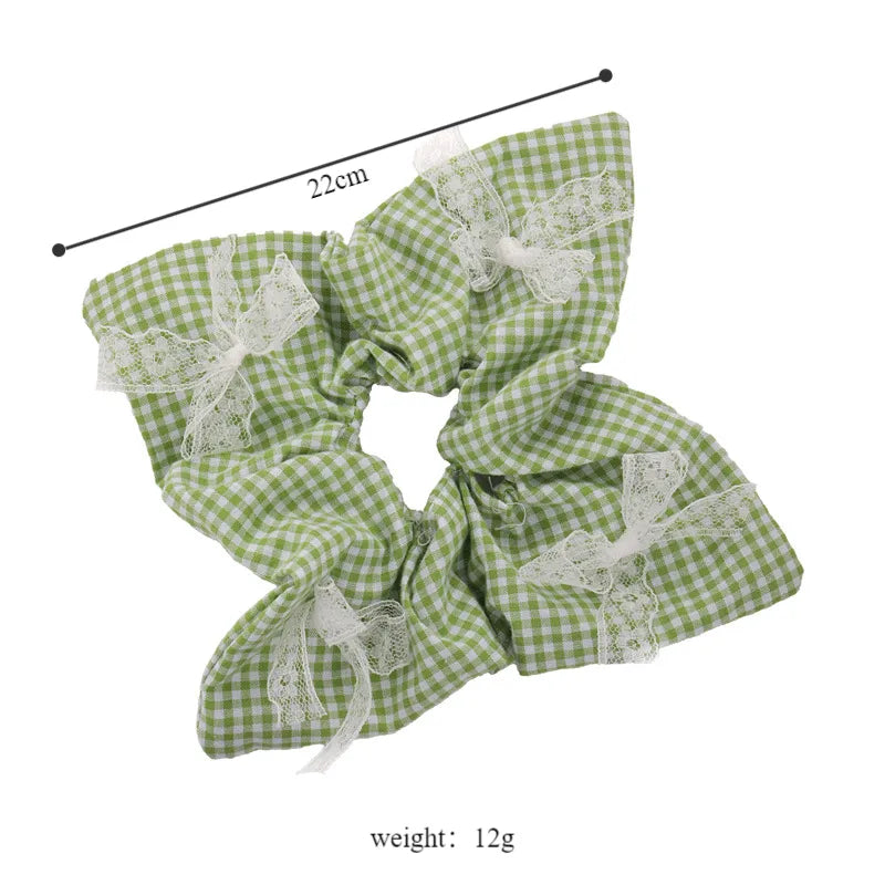 Women'S Romantic Pastoral Lattice Bow Knot Cloth Lace Hair Tie