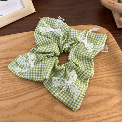 Women'S Romantic Pastoral Lattice Bow Knot Cloth Lace Hair Tie