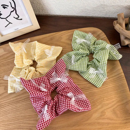 Women'S Romantic Pastoral Lattice Bow Knot Cloth Lace Hair Tie