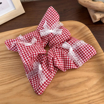 Women'S Romantic Pastoral Lattice Bow Knot Cloth Lace Hair Tie