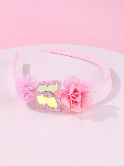 Women'S Romantic Sweet Flower Butterfly Gauze Lace Printing Hair Band