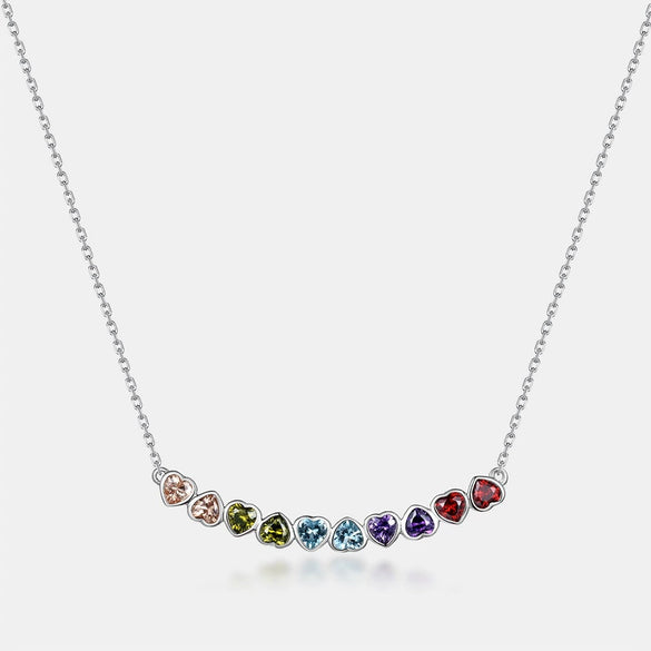 Women S925 Silver Geometric Love Color Zircon Set Clavicle Necklace