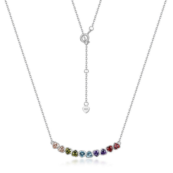 Women S925 Silver Geometric Love Color Zircon Set Clavicle Necklace