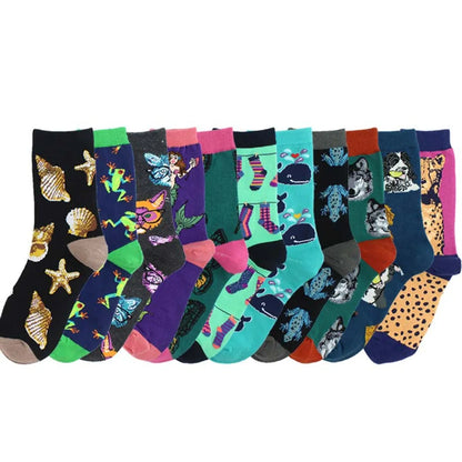 Women'S Simple Style Classic Style Commute Color Block Cotton Printing Crew Socks A Pair