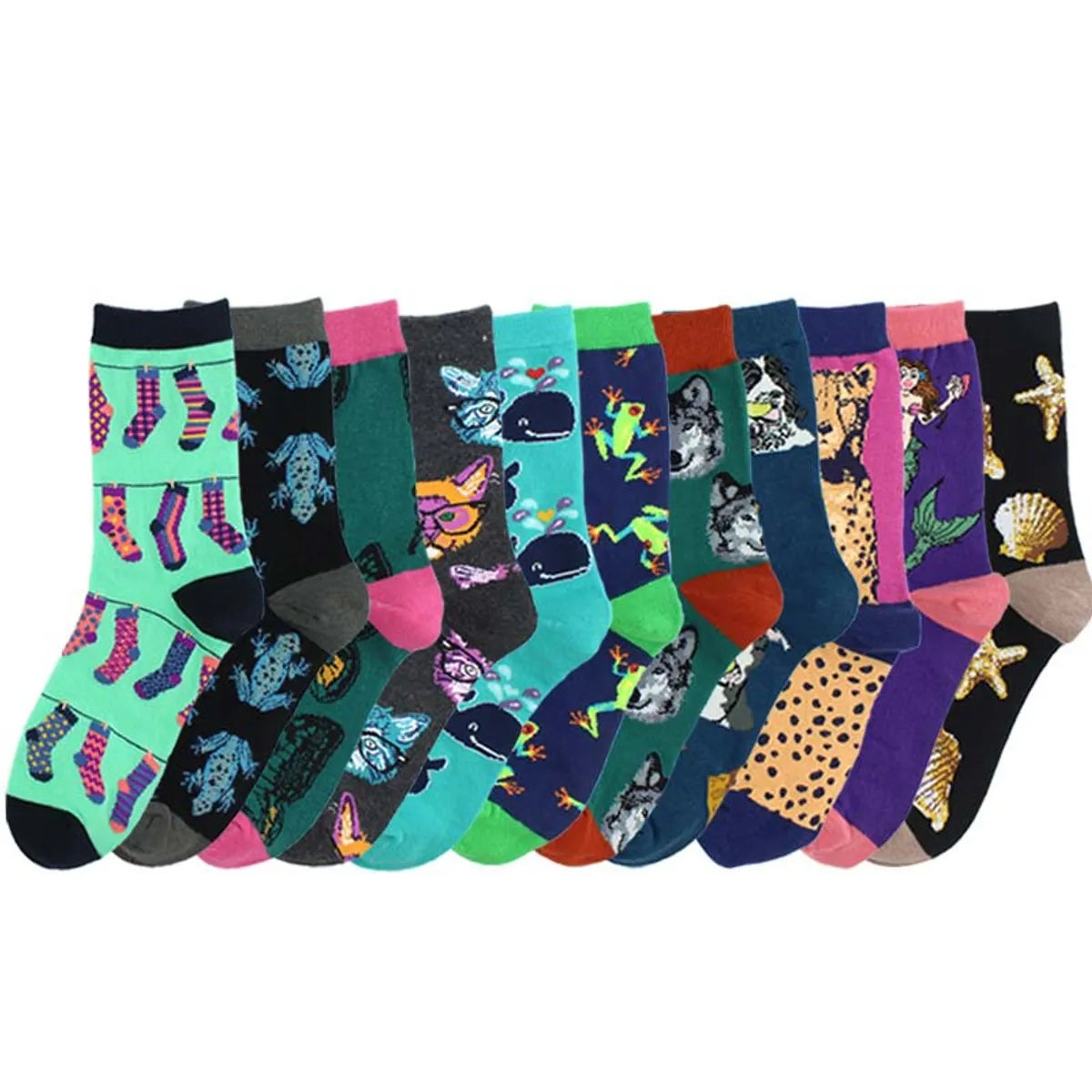 Women'S Simple Style Classic Style Commute Color Block Cotton Printing Crew Socks A Pair