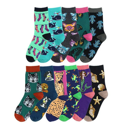 Women'S Simple Style Classic Style Commute Color Block Cotton Printing Crew Socks A Pair