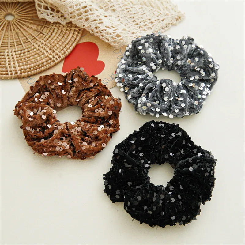 Women'S Simple Style Classic Style Solid Color Sequin Large Intestine Hair Ring