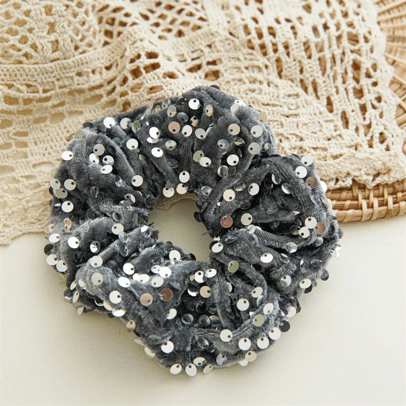 Women'S Simple Style Classic Style Solid Color Sequin Large Intestine Hair Ring