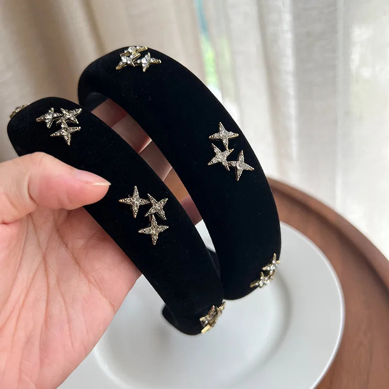 Women'S Simple Style Classic Style Star Cloth Inlay Rhinestones Hair Band