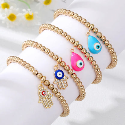 Simple Style Devil'S Eye Water Drop Alloy Resin Beaded Bracelets