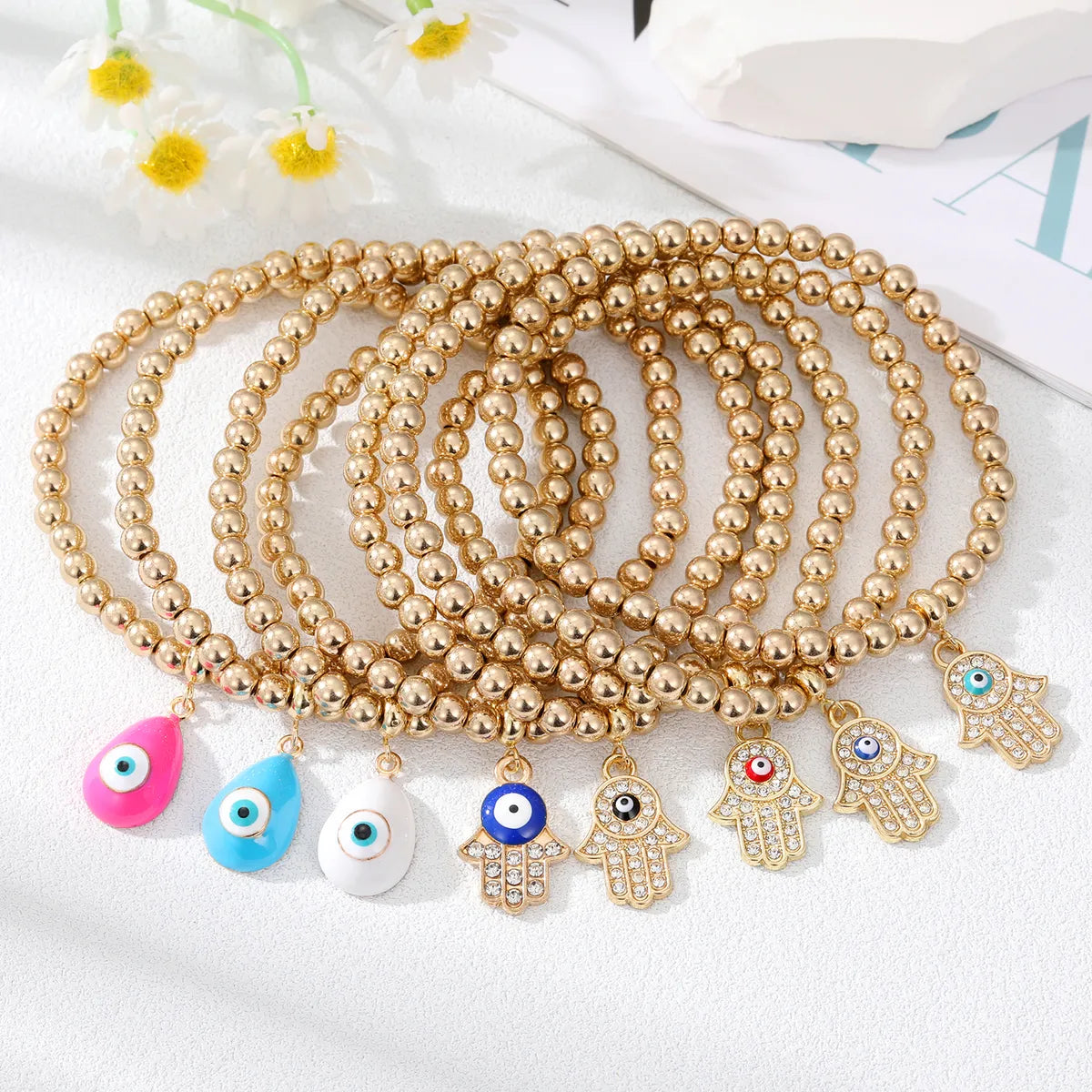 Simple Style Devil'S Eye Water Drop Alloy Resin Beaded Bracelets