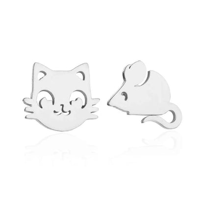 Women'S Simple Style Dog Cat Stainless Steel No Inlaid Ear Studs Plating Stainless Steel Earrings