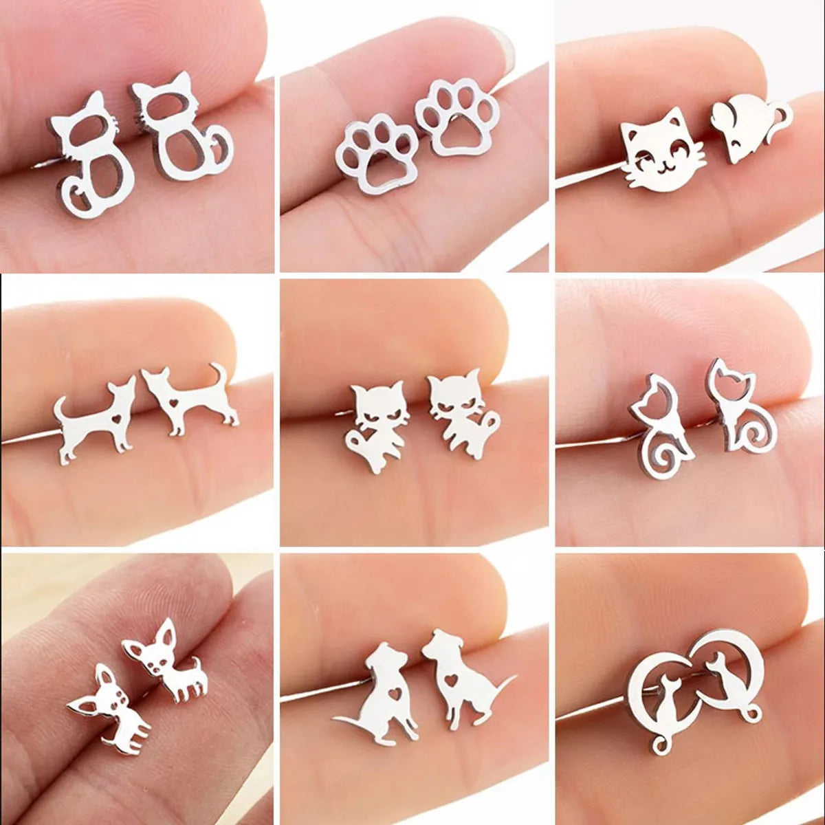 Women'S Simple Style Dog Cat Stainless Steel No Inlaid Ear Studs Plating Stainless Steel Earrings