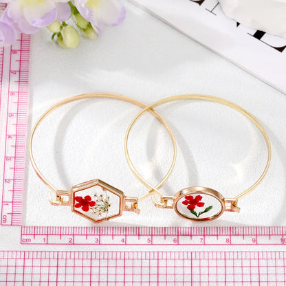 Simple Style Flowers Alloy Plating Resin Bangle