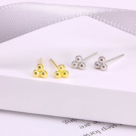 Women'S Simple Style Geometric Ball Sterling Silver No Inlaid Ear Studs Gold Plated 925 Silver Earrings