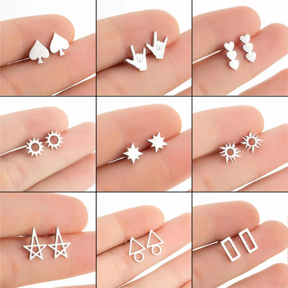 Women'S Simple Style Geometric Heart Stainless Steel No Inlaid Ear Studs Stainless Steel Earrings