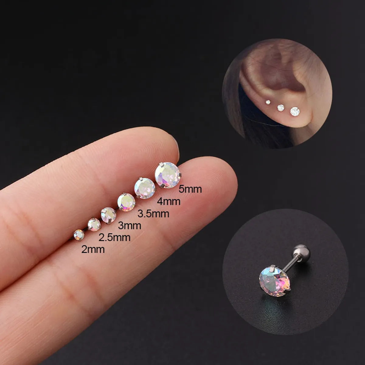 Women's Simple Style Geometric Metal Ear Studs Plating Zircon Body Jewelry