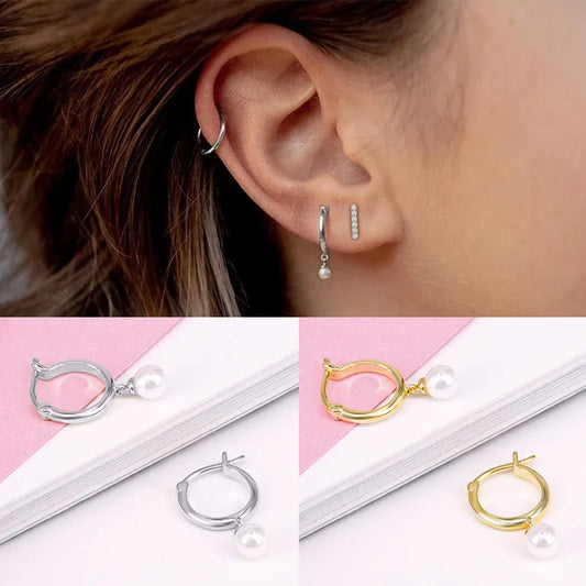 Women'S Simple Style Geometric Silver Plated Pearl Earrings Gold Plated 925 Silver Earrings