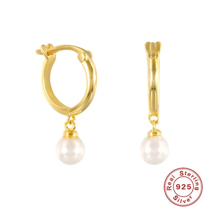 Women'S Simple Style Geometric Silver Plated Pearl Earrings Gold Plated 925 Silver Earrings