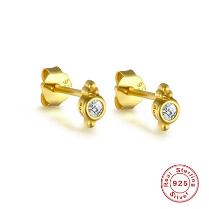 Women'S Simple Style Geometric Sterling Silver Zircon Ear Studs Gold Plated 925 Silver Earrings