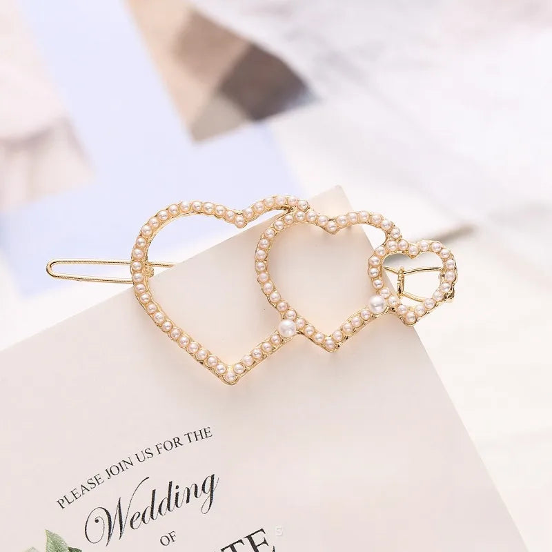 Women'S Simple Style Heart Shape Alloy Plating Artificial Pearls Hair Clip