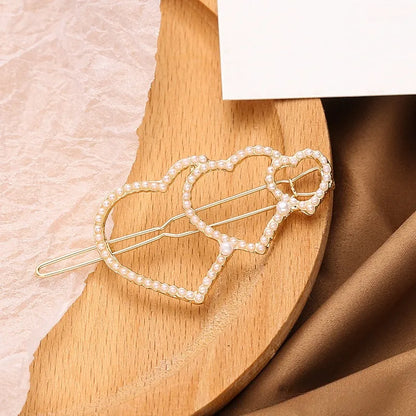 Women'S Simple Style Heart Shape Alloy Plating Artificial Pearls Hair Clip