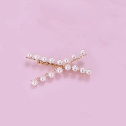 Women'S Simple Style Pearl Copper Criss Cross Plating Hair Clip