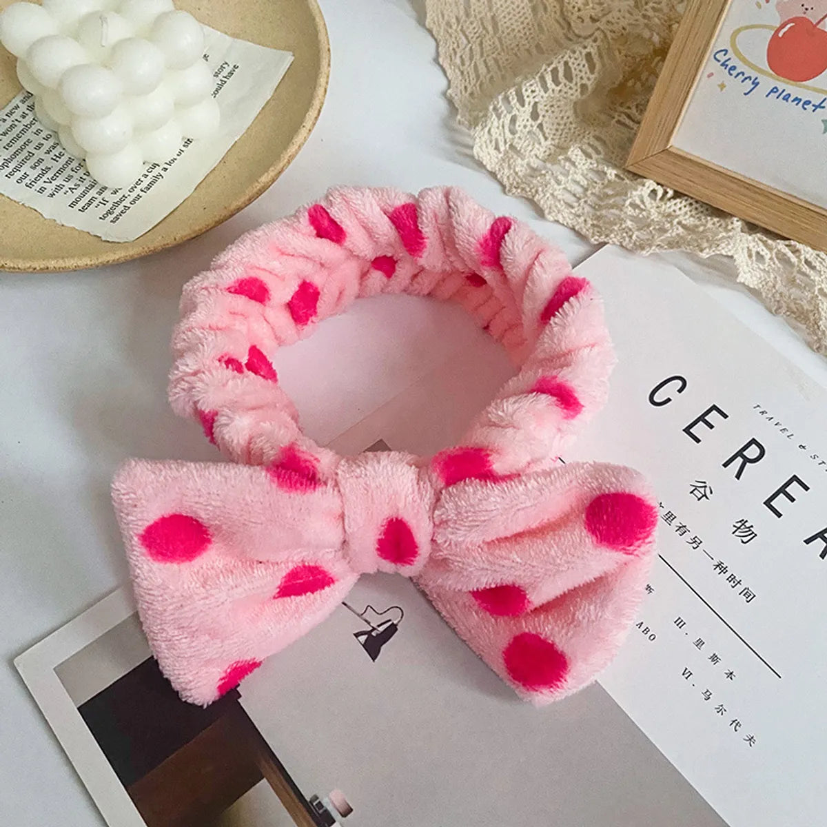 Women'S Simple Style Polka Dots Bow Knot Cloth Coral Fleece Hair Band