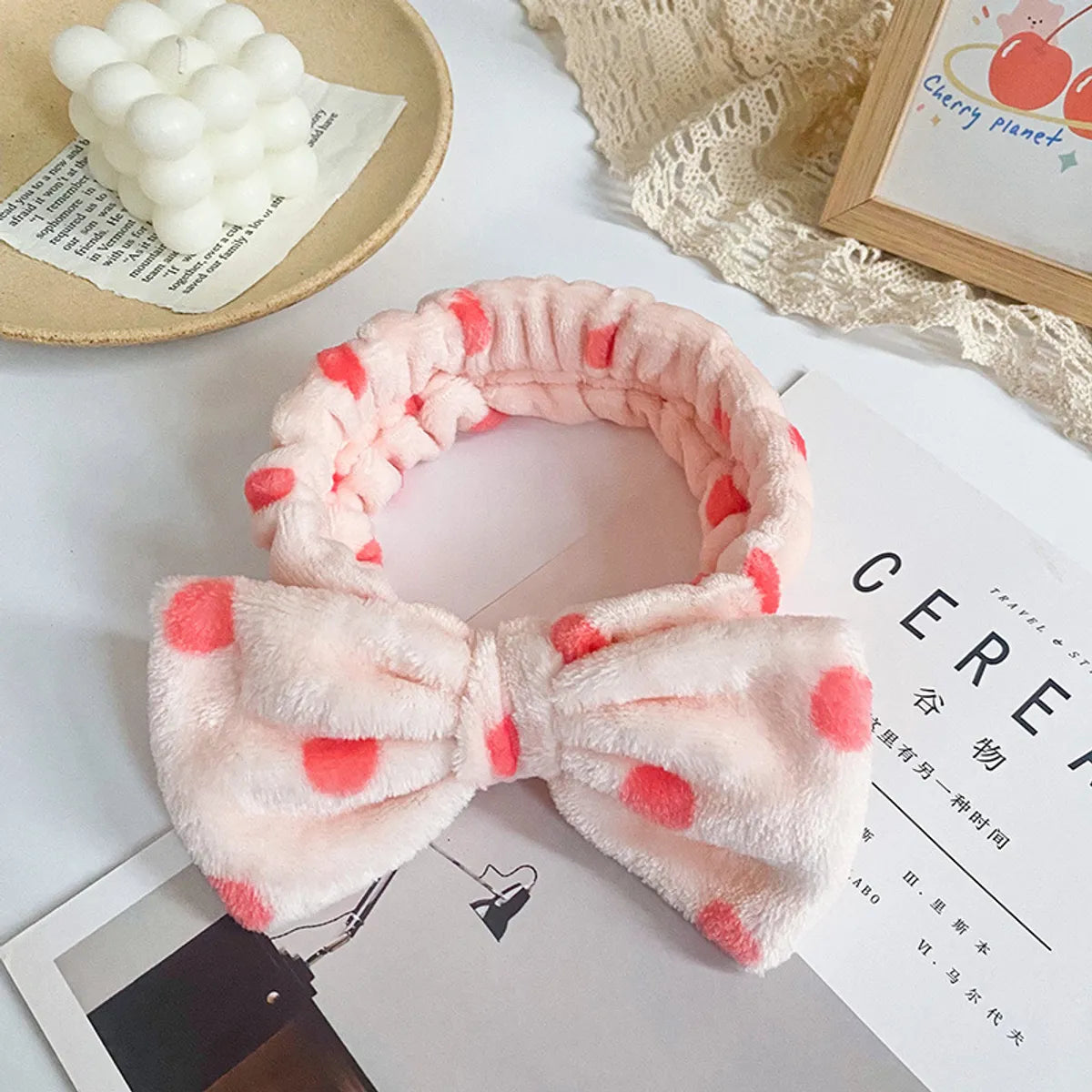 Women'S Simple Style Polka Dots Bow Knot Cloth Coral Fleece Hair Band