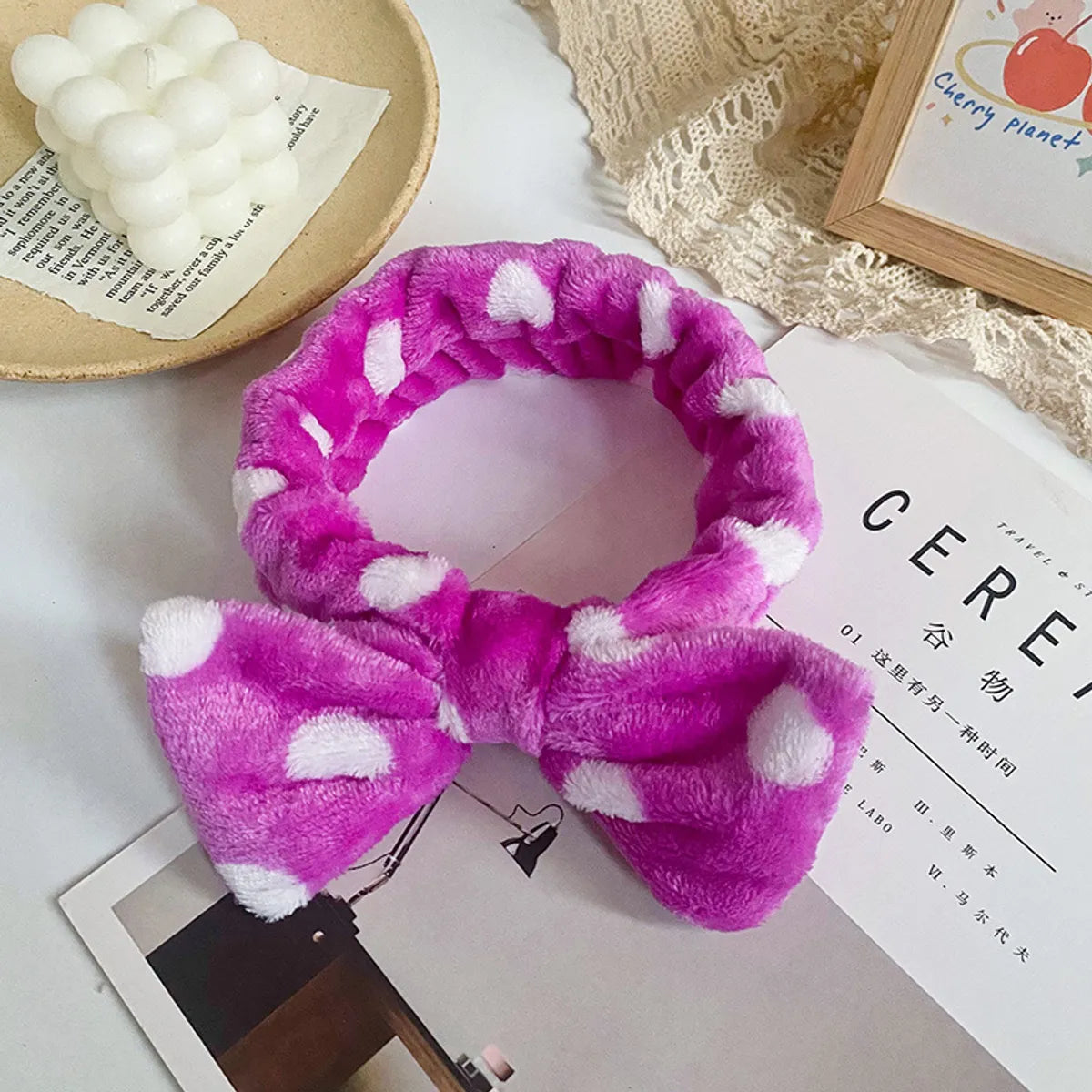 Women'S Simple Style Polka Dots Bow Knot Cloth Coral Fleece Hair Band