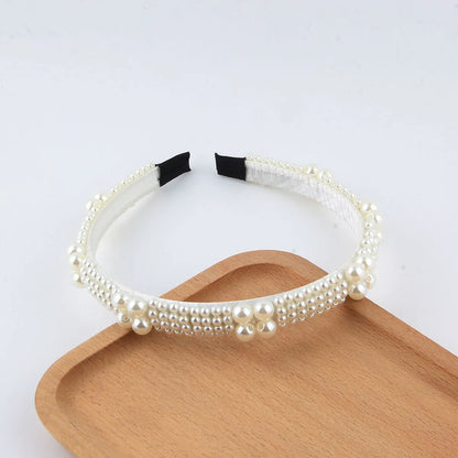 Women'S Simple Style Shiny Round Rhinestone Inlay Pearl Hair Band