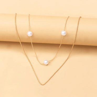 Women'S Simple Style Solid Color Imitation Pearl Alloy Necklace Layered Necklaces