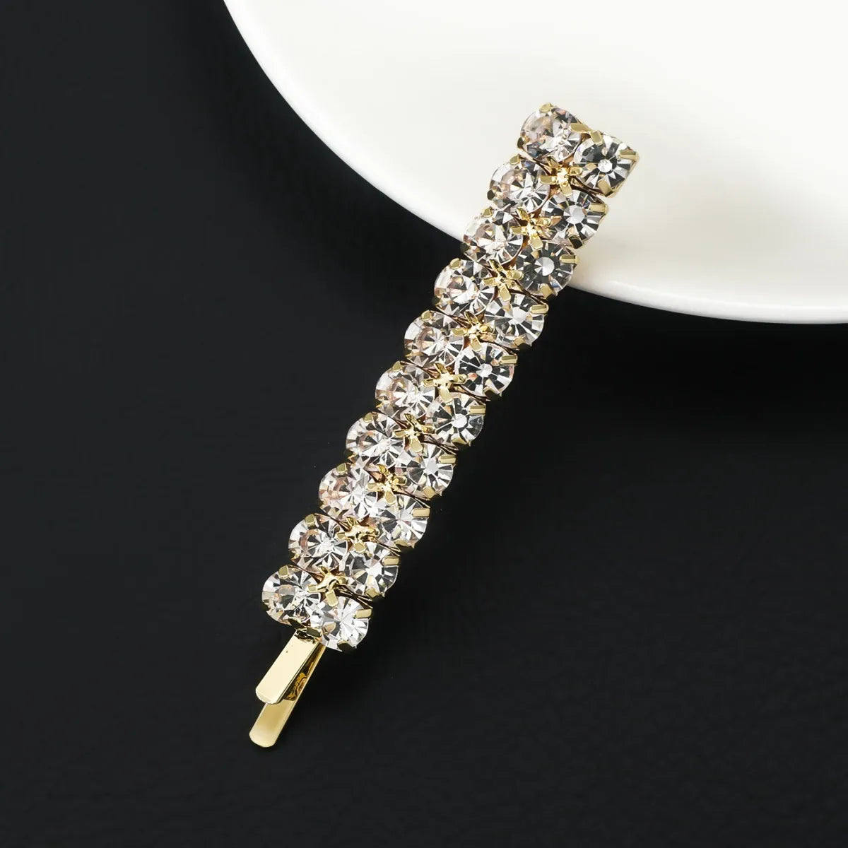 Women'S Simple Style Solid Color Rhinestone Plating Hair Clip