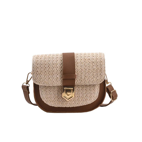 Women'S Small Straw Solid Color Basic Square Flip Cover Shoulder Bag