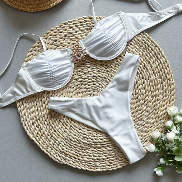 Women'S Solid Color 2 Pieces Set Bikinis Swimwear
