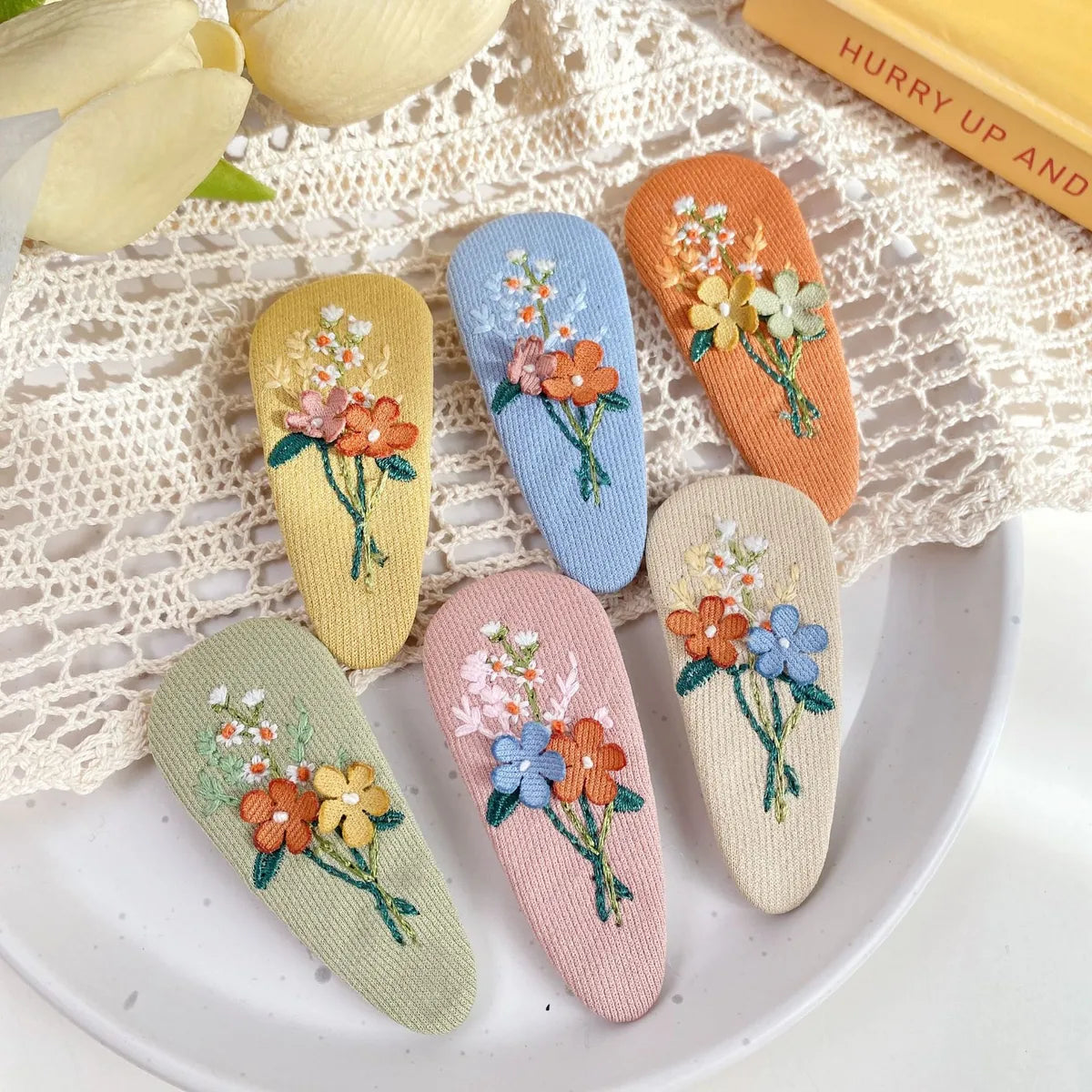 Women'S Sweet Flower Cloth Appliques Hair Clip