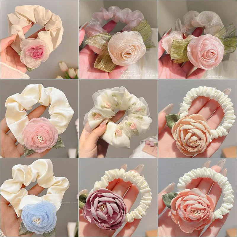 Women'S Sweet Flower Cloth Rubber Band