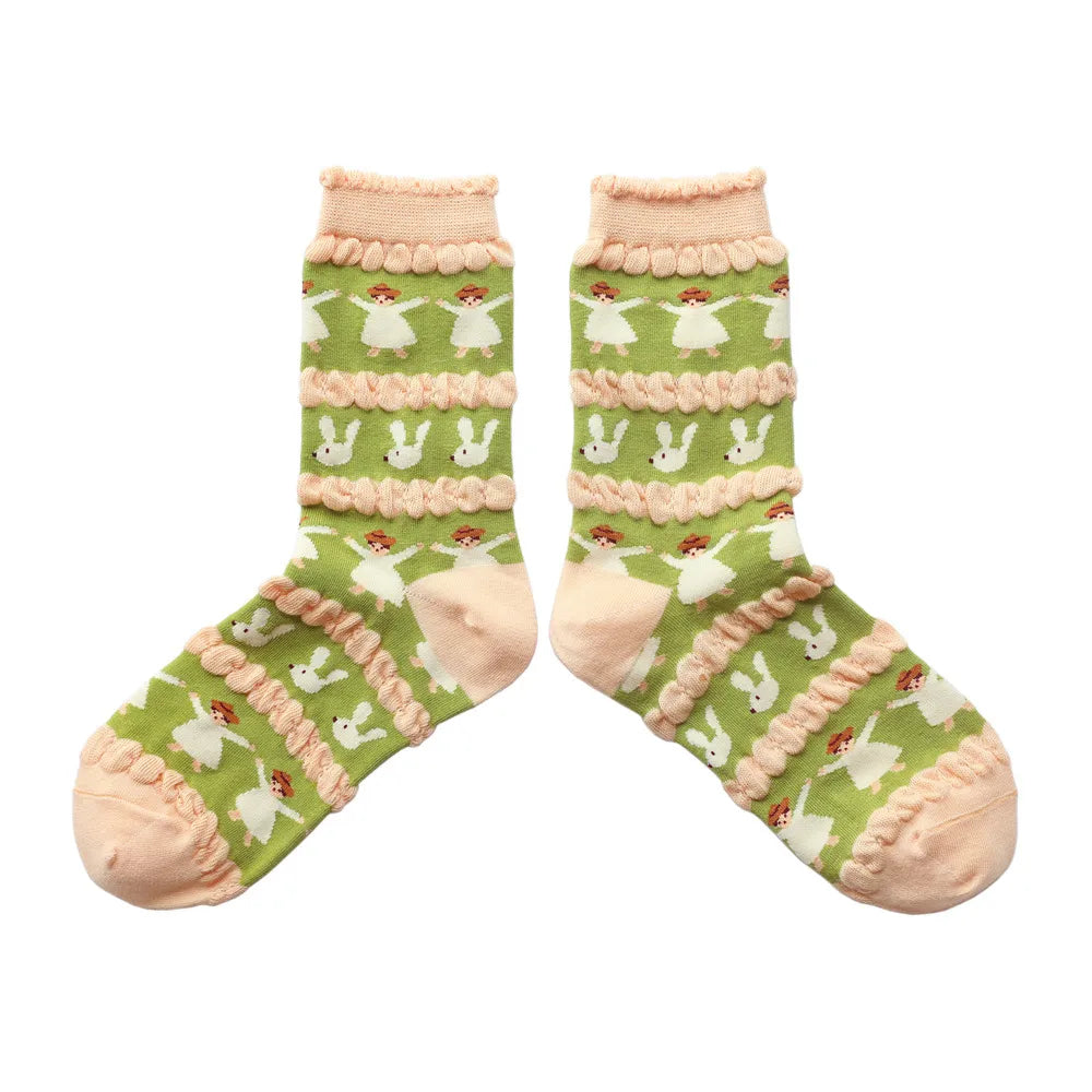 Women'S Sweet Flower Cotton Crew Socks A Pair