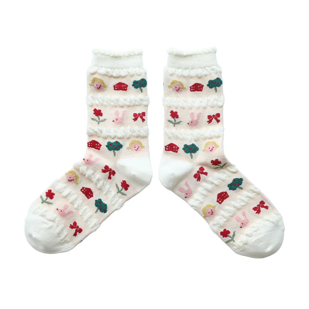 Women'S Sweet Flower Cotton Crew Socks A Pair