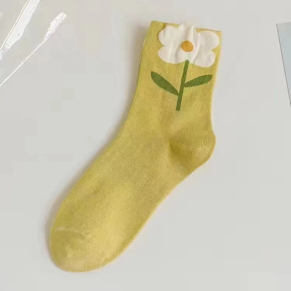 Women'S Sweet Flower Polyester Cotton Crew Socks A Pair