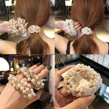 Women'S Sweet Geometric Artificial Crystal Artificial Pearl Beaded Hair Tie