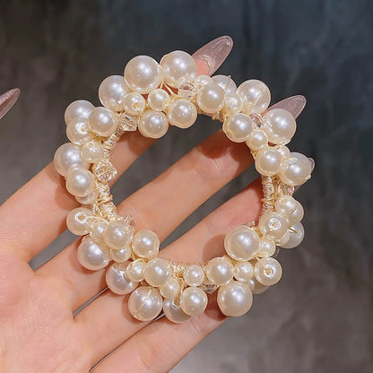 Women'S Sweet Geometric Artificial Pearl Beaded Inlay Rhinestones Hair Tie