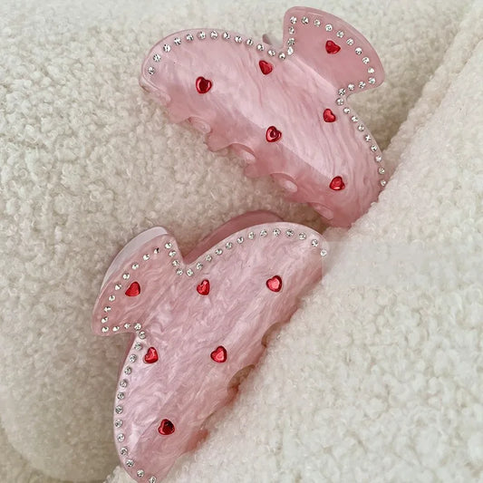 Women'S Sweet Heart Shape Arylic Hair Claws