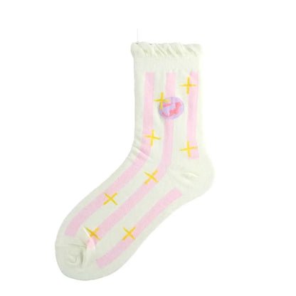 Women'S Sweet Heart Shape Cotton Jacquard Crew Socks A Pair