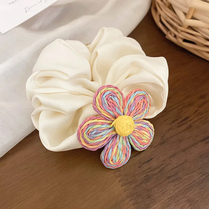 Women'S Sweet Korean Style Flower Alloy Cloth Braid Hair Tie