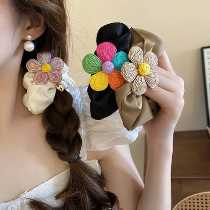 Women'S Sweet Korean Style Flower Alloy Cloth Braid Hair Tie