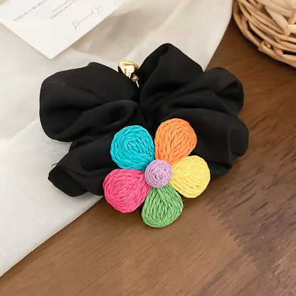 Women'S Sweet Korean Style Flower Alloy Cloth Braid Hair Tie