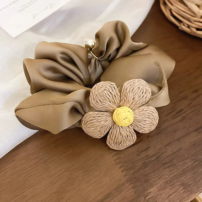 Women'S Sweet Korean Style Flower Alloy Cloth Braid Hair Tie