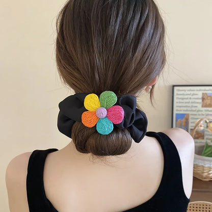 Women'S Sweet Korean Style Flower Alloy Cloth Braid Hair Tie